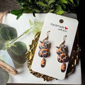 Handmade Cat Earrings - Orange and Black